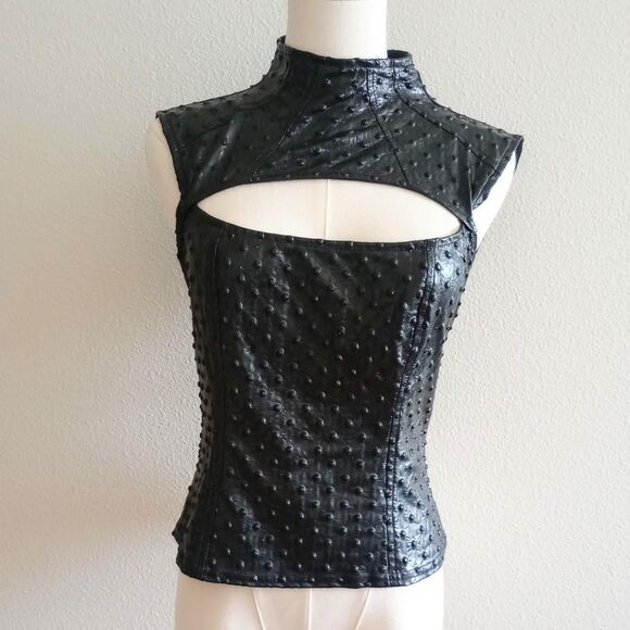 Y2K Lip Service Spiked Faux Leather Goth Top - Picture 1 of 6